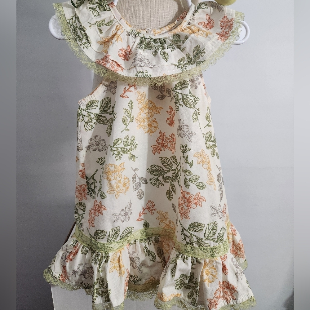 PatPat Floral Ruffle Collar/ Dress - Green, Orange, Yellow